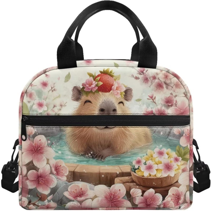 Yuosegray Capybara Lunch Box for Girls 8-10 Sakura One Piece Lunch Box for Boys 4-6 Preschool Meal Bag Kids 6-8 Kindergarten Toddler Children Elementary School Adjustable Shoulder Strap Portable - Image 1